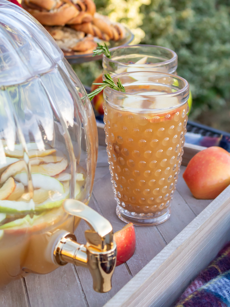 hobnail glasses filled with caramel apple sangria