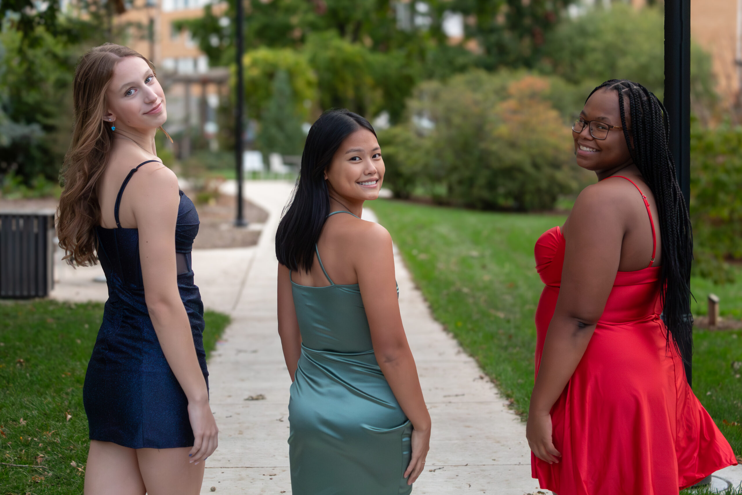 Group of friends in formal dresses for Homecoming