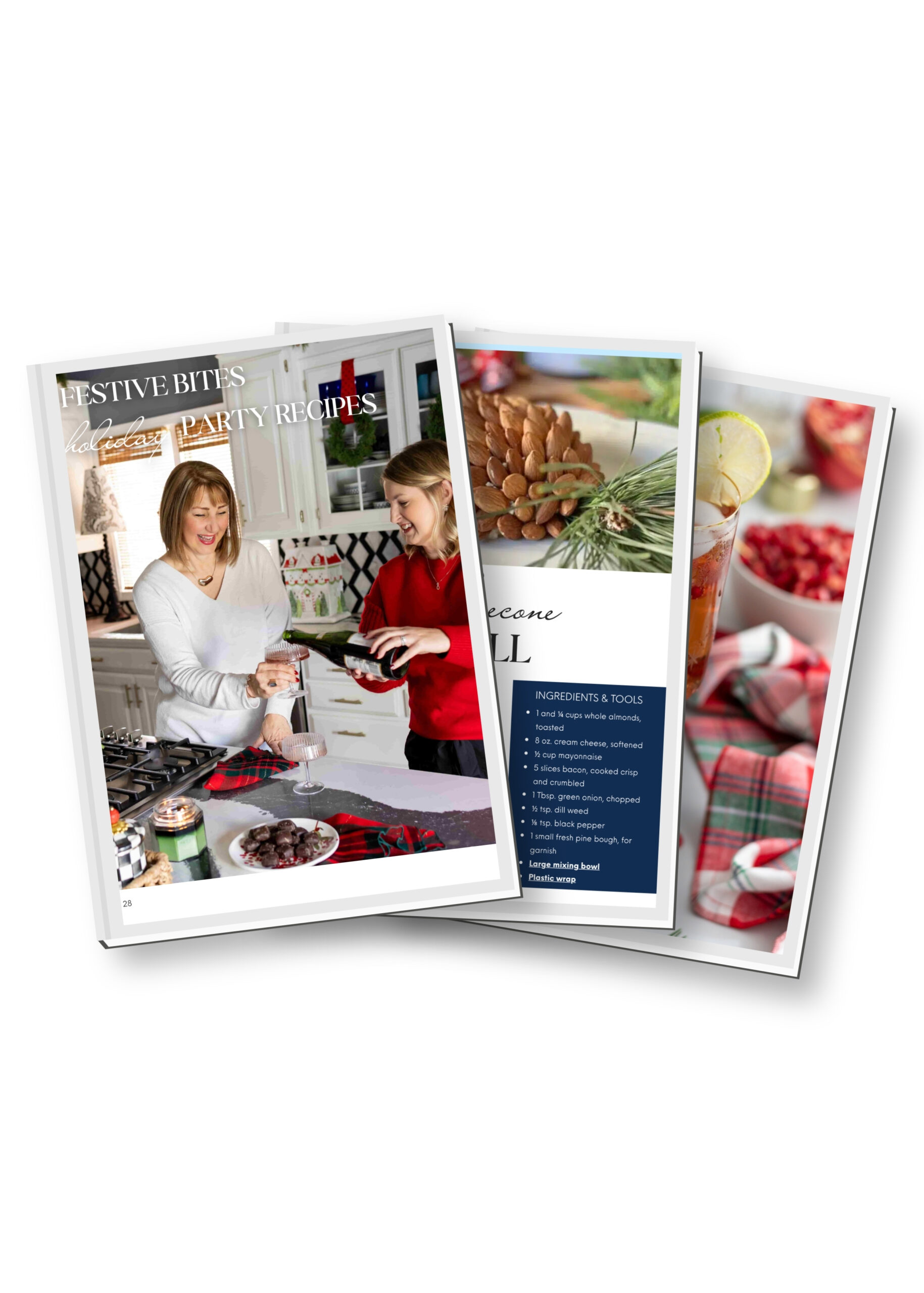 Preview pages from Twinkling Lights and Festive Bites featuring holiday party recipes, appetizers, and festive drinks.