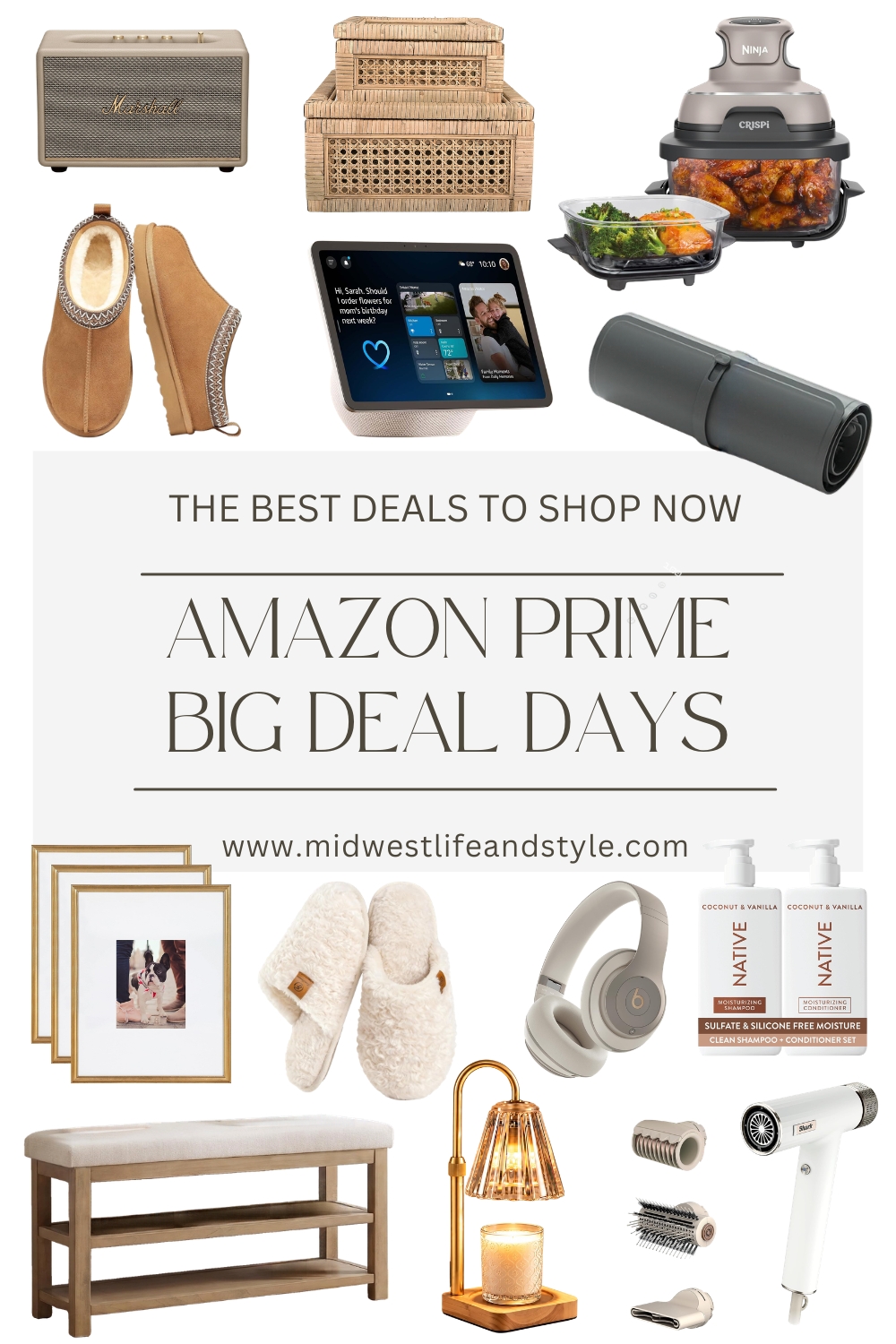 Amazon Prime Big Deal Days graphic featuring top deals on home, kitchen, tech, beauty, and gift finds.